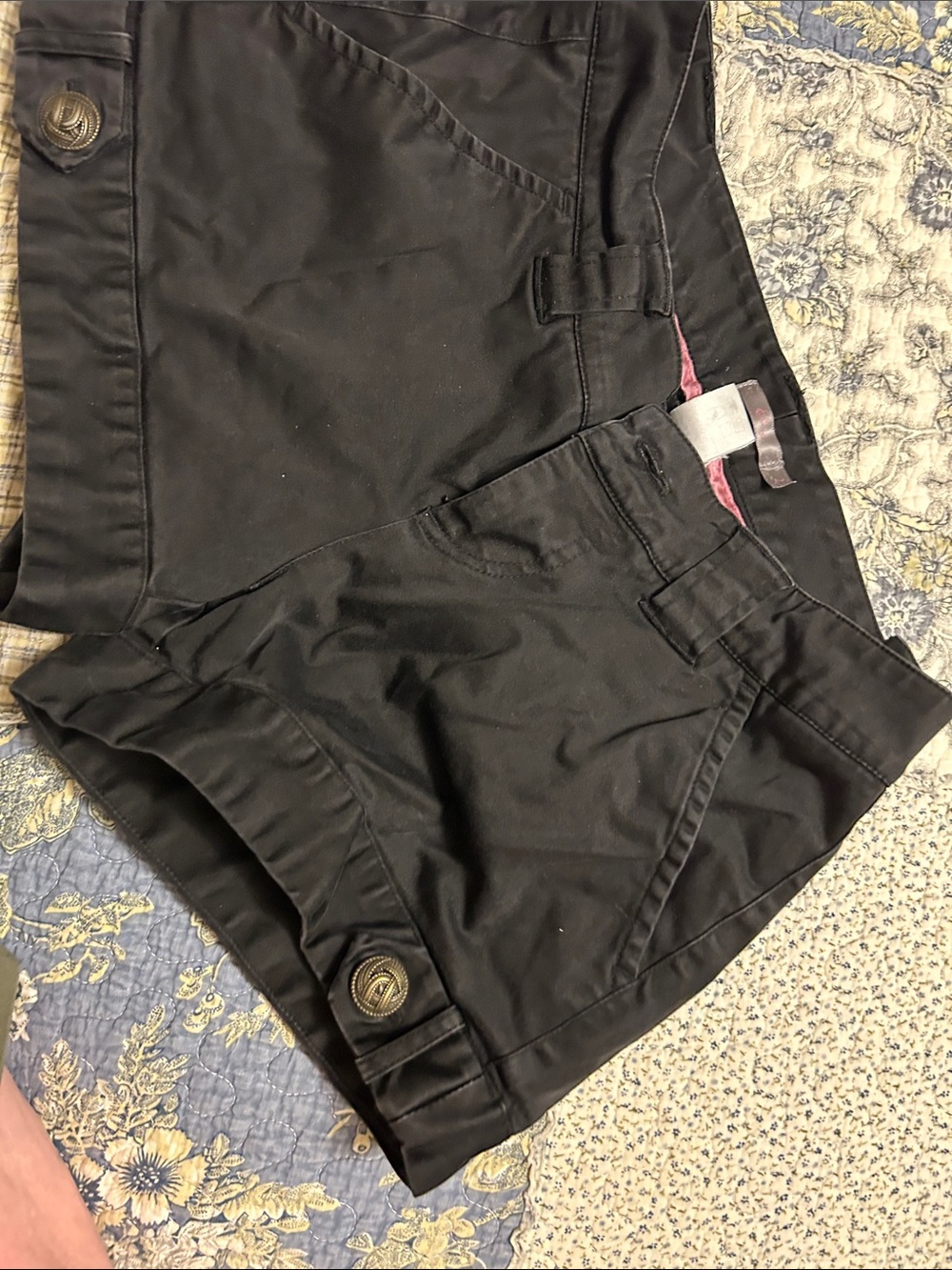 Women's Black Chino Shorts with Button Detail